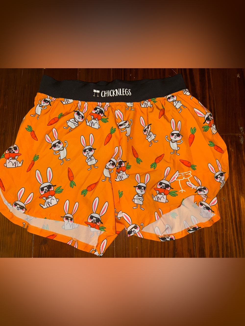 ChicknLegs men’s small Orange Bunny Print Athletic Shorts